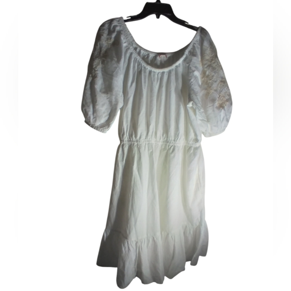 Knox Rose Elegant White Dress boho puffy embroidered sleeves xl